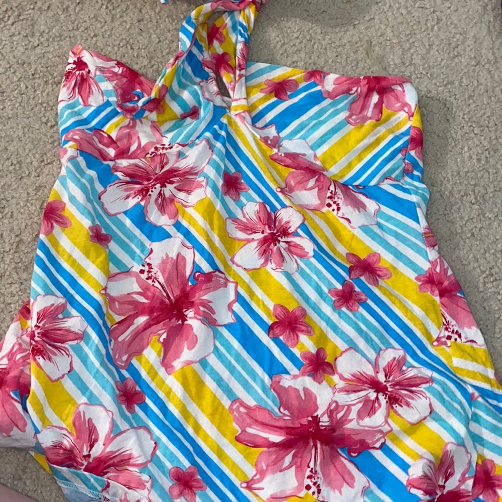 flower print striped halter tank